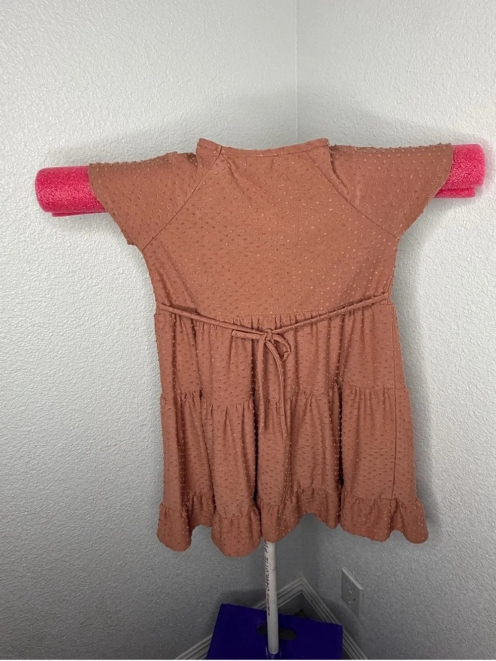 Girls' Peach Knit Lace-Trim Tiered Dress